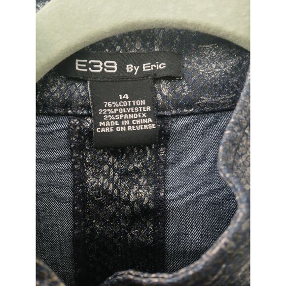 E39 By Eric Blk Silver Snake Print Leather Look Jacket Chrystal Details Zipper M - Picture 2 of 10